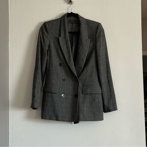 Zara Charcoal Double-Breasted Plaid Blazer